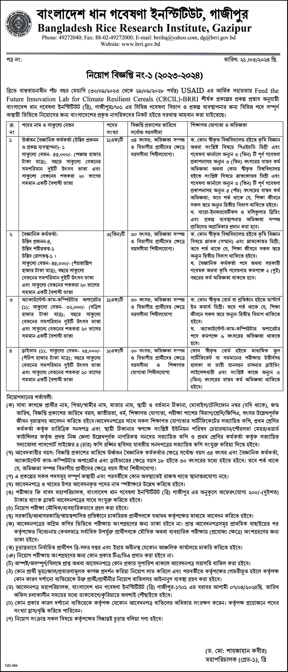 BRRI Job Circular 2024